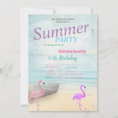 Flamingos Summer Boat Lighthouse Birthday Party Kaart (Voorkant)