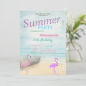 Flamingos Summer Boat Lighthouse Birthday Party Kaart (Staand voorkant)