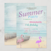 Flamingos Summer Boat Lighthouse Birthday Party Kaart (Voorkant / Achterkant)