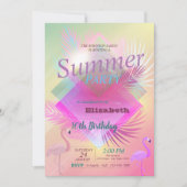 Flamingos Summer Pool ombre Birthday Party Kaart (Voorkant)