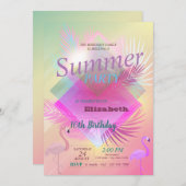 Flamingos Summer Pool ombre Birthday Party Kaart (Voorkant / Achterkant)