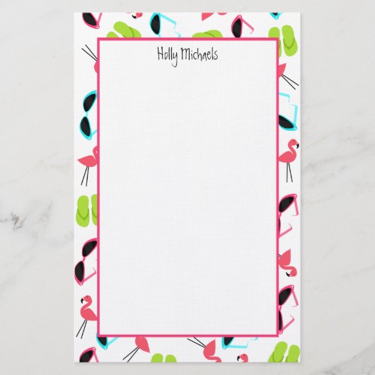 Flamingos Teenslippers en zonnebrillen Briefpapier (Voorkant)