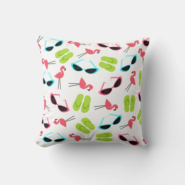 Flamingos-Teenslippers en zonnebrillen Pillow Kussen (Voorkant)