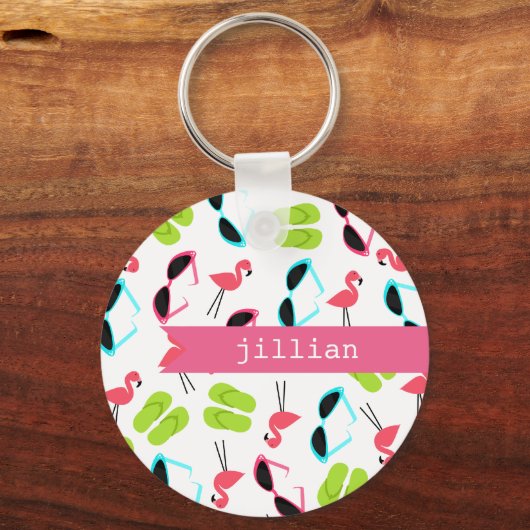 Flamingos & Teenslippers Persoonlijke Sleutelhange Sleutelhanger (Voorkant)