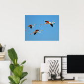 Flamingos tijdens de vlucht poster (Thuiskantoor)