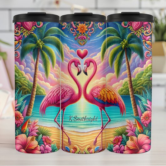 Flamingos Tropical Beach Paradise Thermosbeker