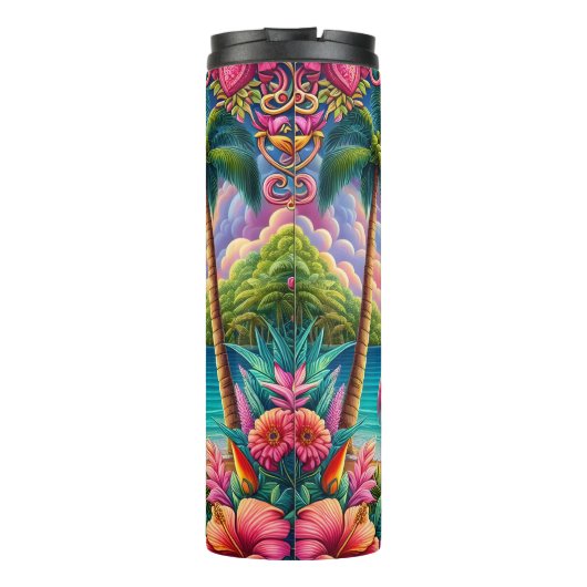 Flamingos Tropical Beach Paradise Thermosbeker (Achterkant)