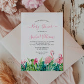 Flamingo's Tropical Pink Flowers Baby shower Kaart