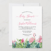 Flamingo's Tropical Pink Flowers Baby shower Kaart (Voorkant)