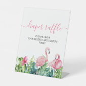 Flamingos Tropical Shower Diaper Raffle Sign Reclamebord Met Voetstuk (Voorkant)