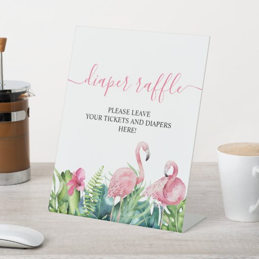 Flamingos Tropical Shower Diaper Raffle Sign Reclamebord Met Voetstuk (Insitu)