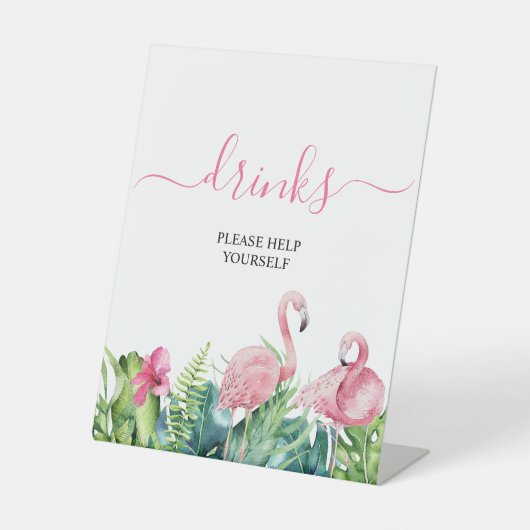 Flamingos Tropical Shower Drink Sign Reclamebord Met Voetstuk (Voorkant)