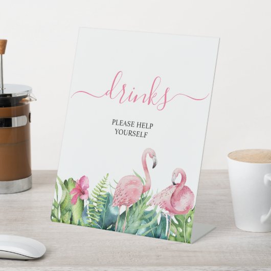 Flamingos Tropical Shower Drink Sign Reclamebord Met Voetstuk (Insitu)