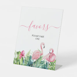Flamingos Tropical Shower Favors Sign Reclamebord Met Voetstuk