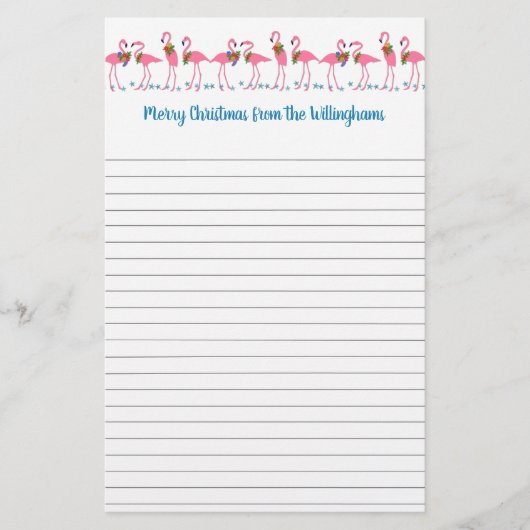 Flamingo's Tropisch Kerstbrief Gelinieerd Papier (Voorkant)