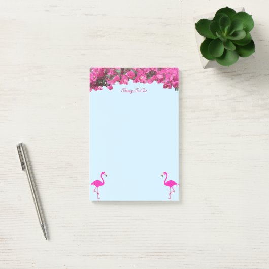Flamingos & Tropische bloemen op lichtblauw Post-it® Notes (Kantoor)