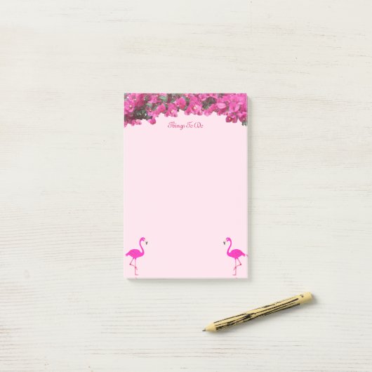 Flamingos & Tropische bloemen op Roos Gold Post-it® Notes (Op bureau)