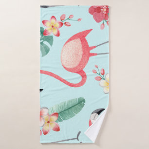 Flamingo's Tropische Bloemen Waterverf Patroon Badhanddoek
