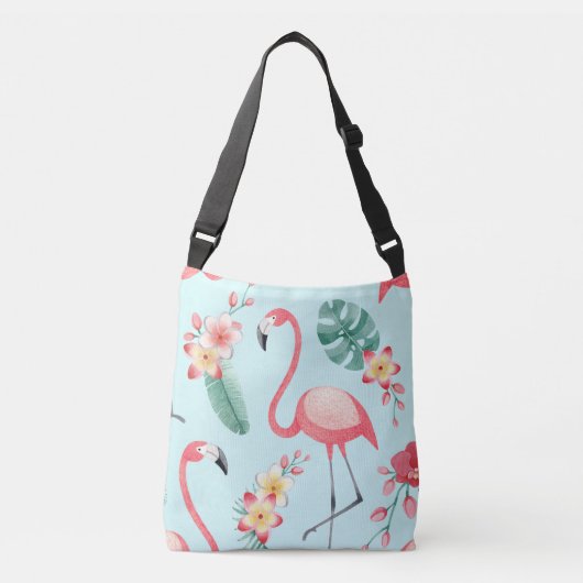 Flamingo's Tropische Bloemen Waterverf Patroon Crossbody Tas (Voorkant)