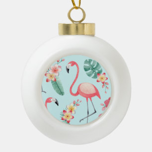 Flamingo's Tropische Bloemen Waterverf Patroon Keramische Bal Ornament