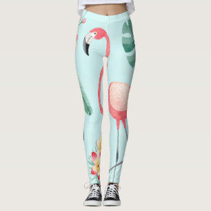 Flamingo's Tropische Bloemen Waterverf Patroon Leggings