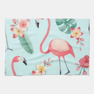 Flamingo's Tropische Bloemen Waterverf Patroon Theedoek