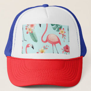 Flamingo's Tropische Bloemen Waterverf Patroon Trucker Pet