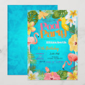 Flamingo's Tropische Bloemen Zwembad Verjaardagsfe Kaart (Voorkant / Achterkant)