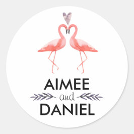 Flamingo's tropische bruiloft | Roze flamingo kuss Ronde Sticker