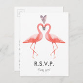 Flamingo's Tropische bruiloft RSVP briefkaart sjab (Voorkant / Achterkant)