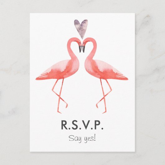 Flamingo's Tropische bruiloft RSVP briefkaart sjab (Voorkant)