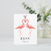 Flamingo's Tropische bruiloft RSVP briefkaart sjab (Staand voorkant)