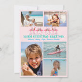 Flamingos Tropische kerstfoto Collage Pink Feestdagenkaart (Voorkant)