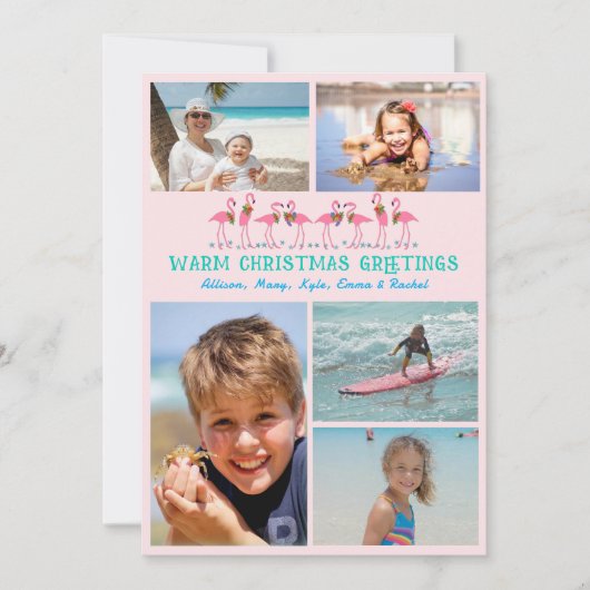 Flamingos Tropische kerstfoto Collage Pink Feestdagenkaart (Voorkant)