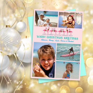 Flamingos Tropische kerstfoto Collage Pink Feestdagenkaart