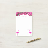 Flamingos & Tropische magenta roze bloemen op wit Post-it® Notes (Op bureau)