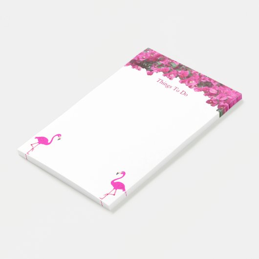 Flamingos & Tropische magenta roze bloemen op wit Post-it® Notes (Schuin)