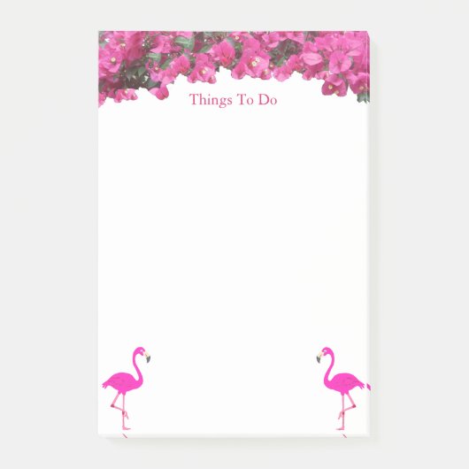 Flamingos & Tropische magenta roze bloemen op wit Post-it® Notes (Voorkant)