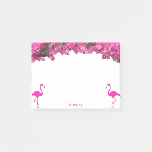 Flamingos & Tropische magenta roze bloemen op wit Post-it® Notes (Voorkant)