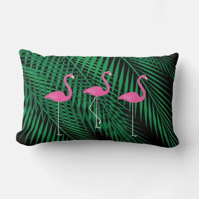 Flamingos & Tropische palmbladeren op de zwarte he Kussen (Voorkant)