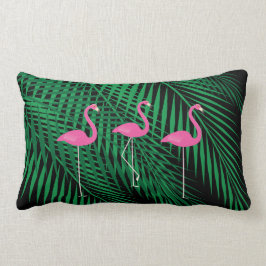 Flamingos & Tropische palmbladeren op de zwarte he Kussen