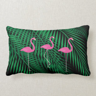 Flamingos & Tropische palmbladeren op de zwarte he Kussen