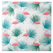 Flamingo's Tropische Palmetto Bladeren Tegeltje (Voorkant)