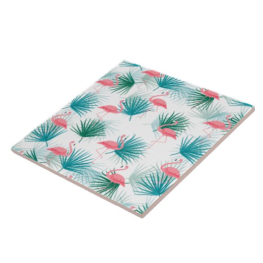 Flamingo's Tropische Palmetto Bladeren Tegeltje (Zijkant)