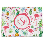 Flamingos & Tropische Planten & Flowers Patroon Groot Cadeauzakje (Voorkant)