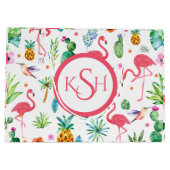 Flamingos & Tropische Planten & Flowers Patroon Groot Cadeauzakje (Achterkant)