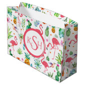 Flamingos & Tropische Planten & Flowers Patroon Groot Cadeauzakje (Achterkant Gekanteld)