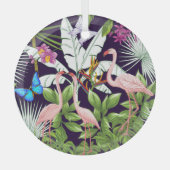 Flamingo's, tropische planten: . glas ornament (Voorkant)