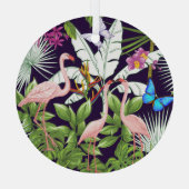 Flamingo's, tropische planten: . glas ornament (Achterkant)