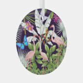 Flamingo's, tropische planten: . glas ornament (Voorkant Rechts)